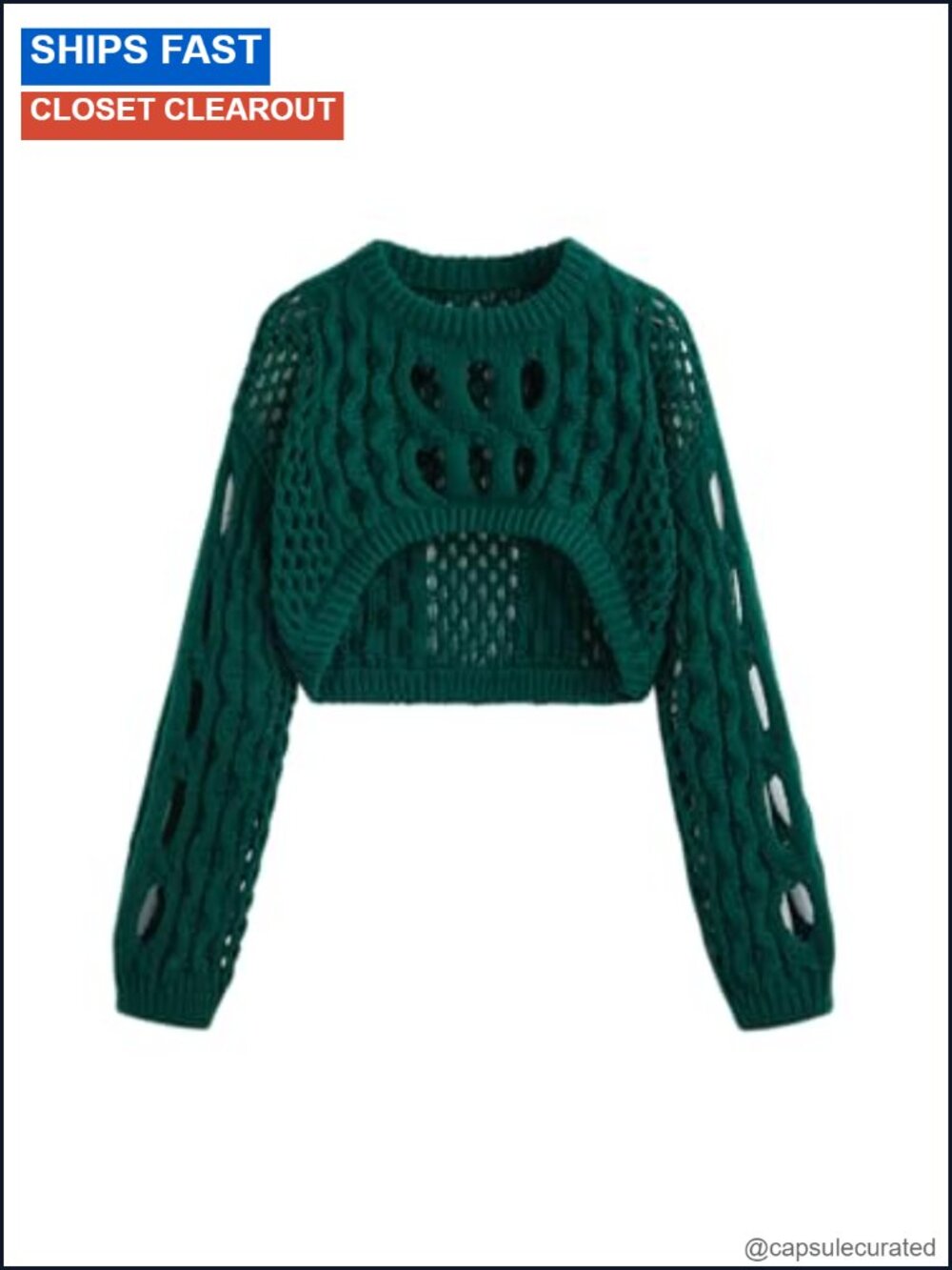 Cropped Knit Sweater Hollow Out Long Sleeve Pullover Crop Top